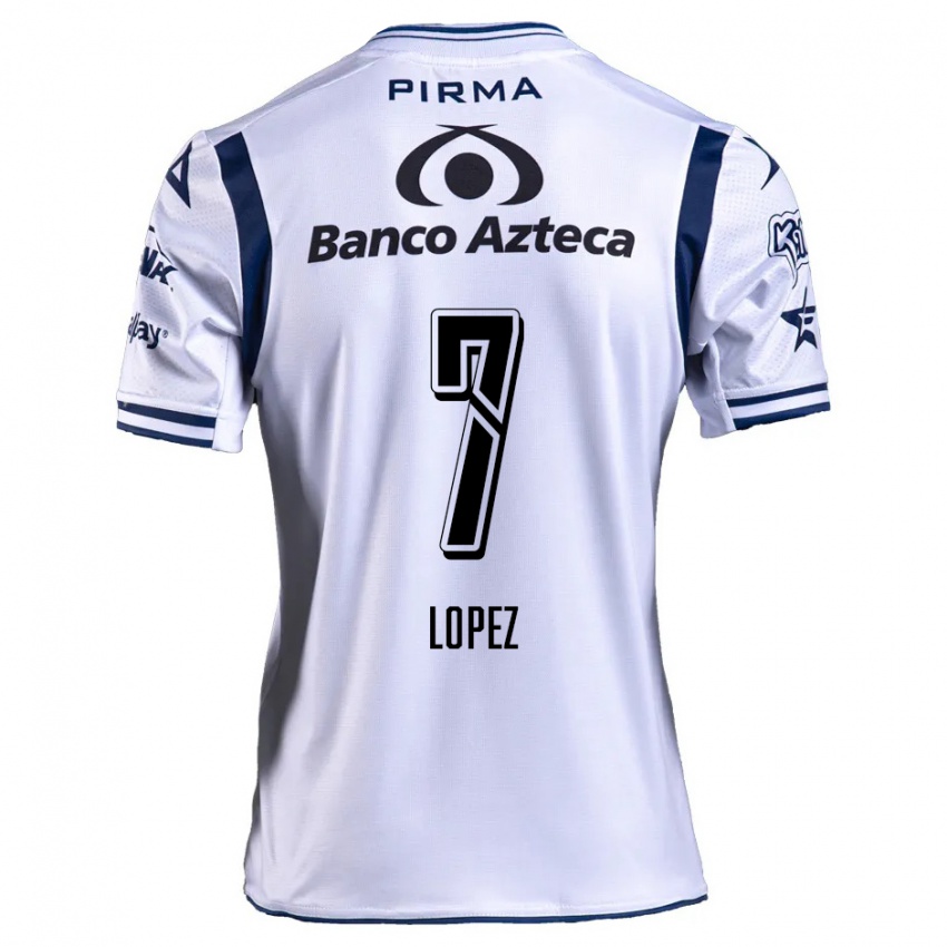 Hombre Camiseta Viridiana López #7 Blanco Azul Marino 1ª Equipación 2024/25 La Camisa Chile