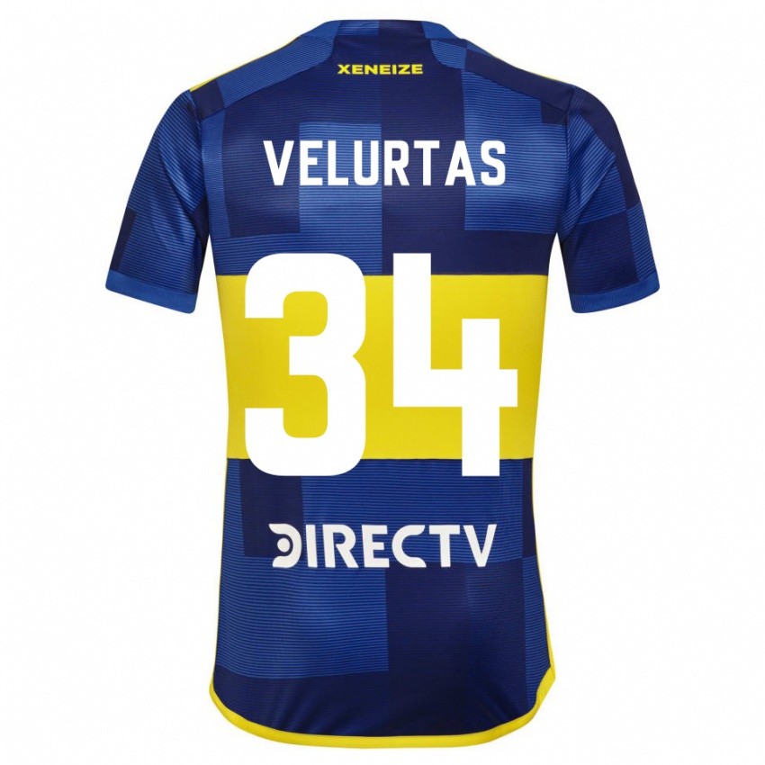 Hombre Camiseta Pedro Velurtas #34 Azul Amarillo 1ª Equipación 2024/25 La Camisa Chile