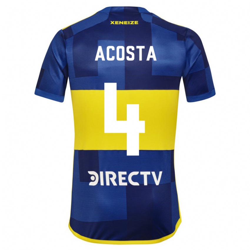 Hombre Camiseta Natan Acosta #4 Azul Amarillo 1ª Equipación 2024/25 La Camisa Chile