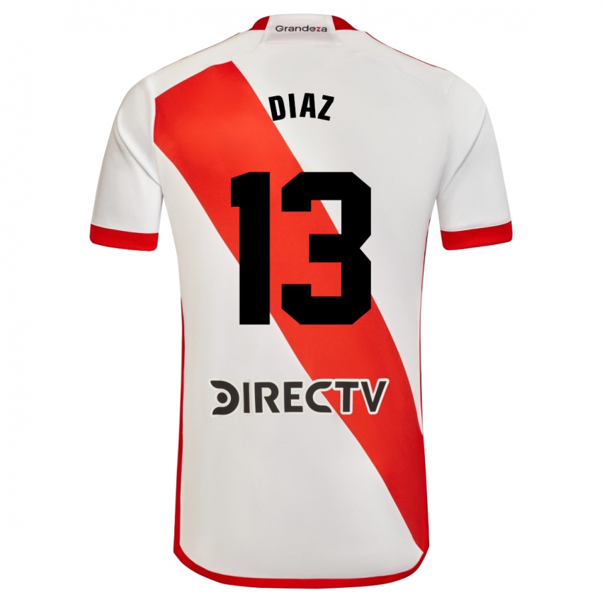 Hombre Camiseta Enzo Díaz #13 Blanco Rojo 1ª Equipación 2024/25 La Camisa Chile