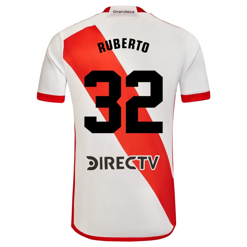 Hombre Camiseta Agustín Ruberto #32 Blanco Rojo 1ª Equipación 2024/25 La Camisa Chile