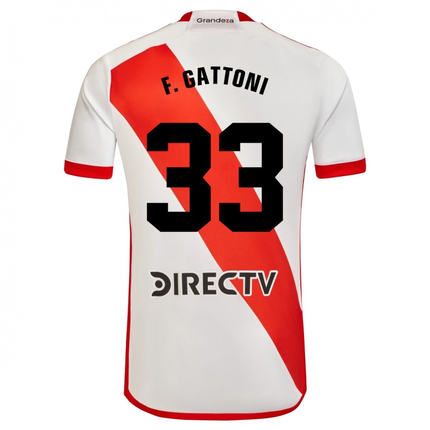 Hombre Camiseta Federico Gattoni #33 Blanco Rojo 1ª Equipación 2024/25 La Camisa Chile