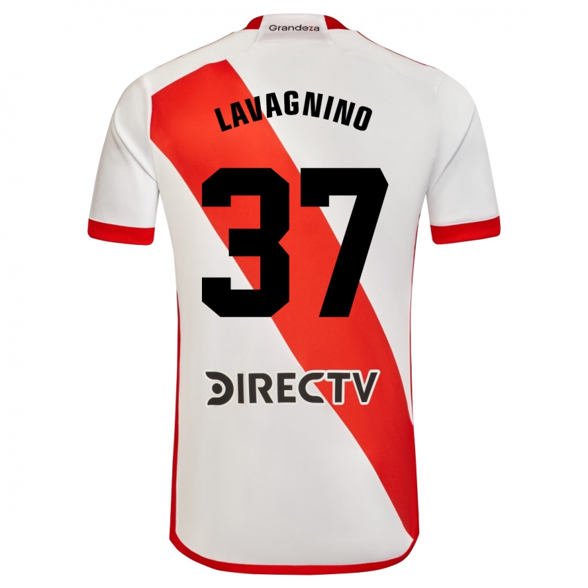 Hombre Camiseta Lucas Lavagnino #37 Blanco Rojo 1ª Equipación 2024/25 La Camisa Chile