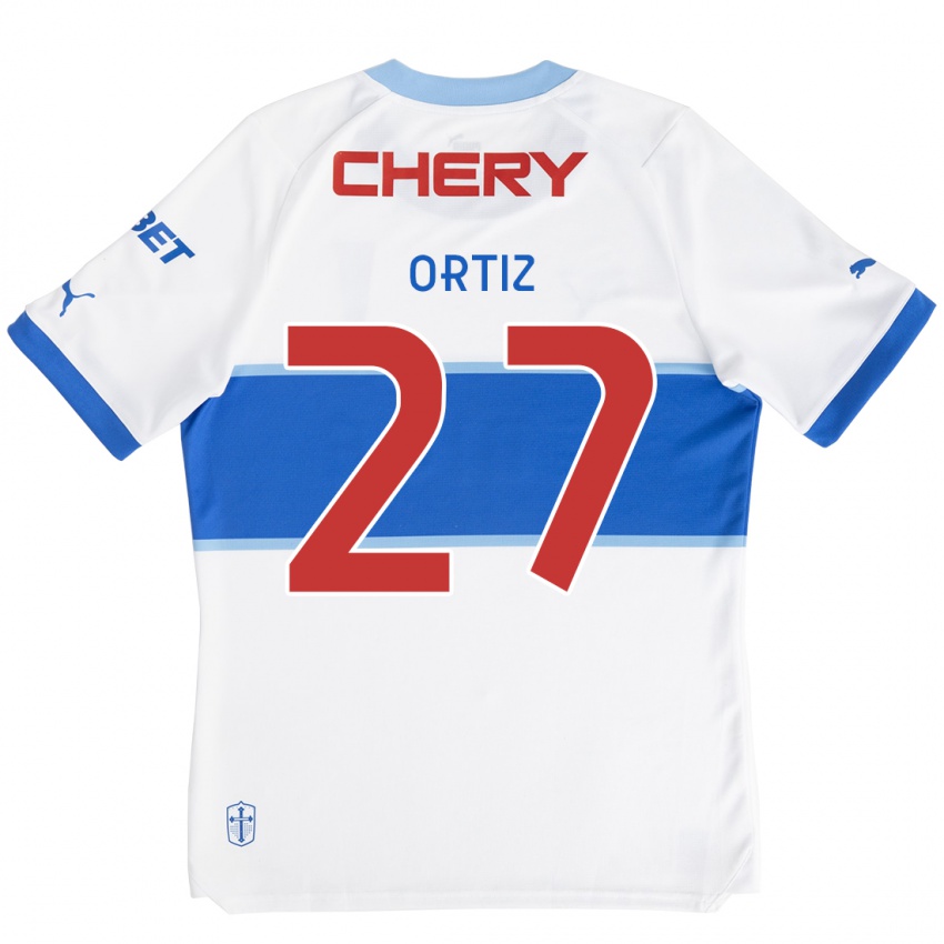 Hombre Camiseta Jorge Ortiz #27 Blanco Azul 1ª Equipación 2024/25 La Camisa Chile