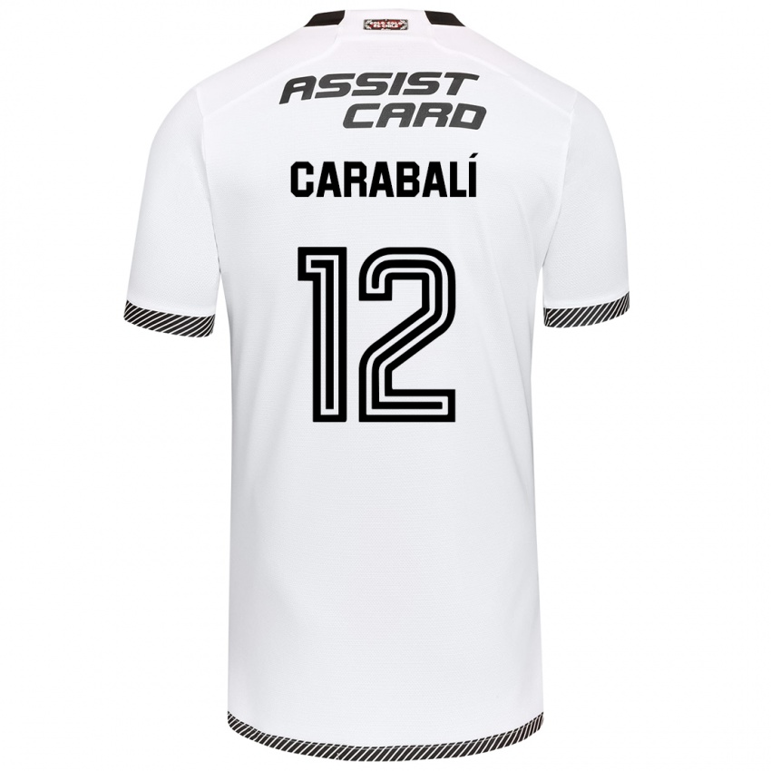 Hombre Camiseta Omar Carabalí #12 Blanco Negro 1ª Equipación 2024/25 La Camisa Chile