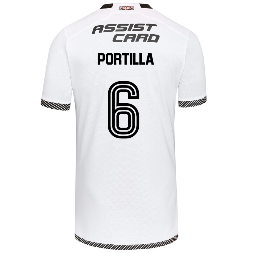 Hombre Camiseta Dylan Portilla #6 Blanco Negro 1ª Equipación 2024/25 La Camisa Chile