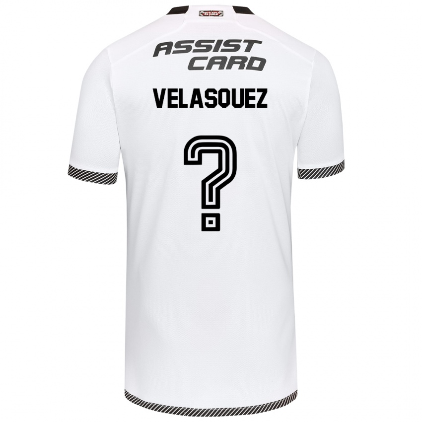 Hombre Camiseta Milovan Velásquez #0 Blanco Negro 1ª Equipación 2024/25 La Camisa Chile