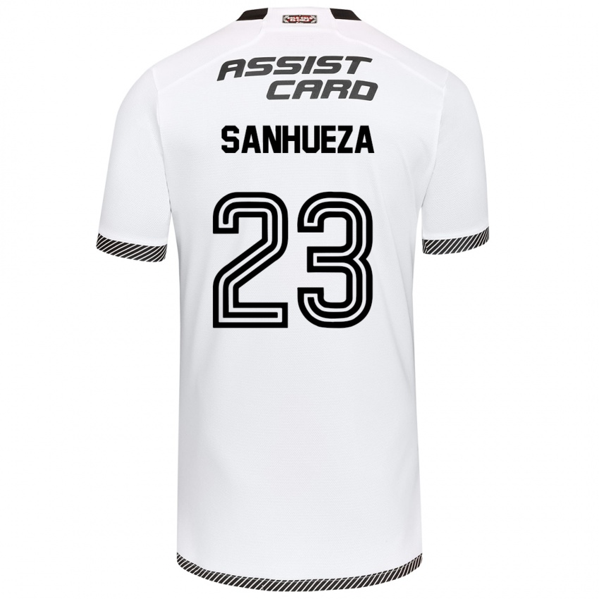 Hombre Camiseta Nicol Sanhueza #23 Blanco Negro 1ª Equipación 2024/25 La Camisa Chile