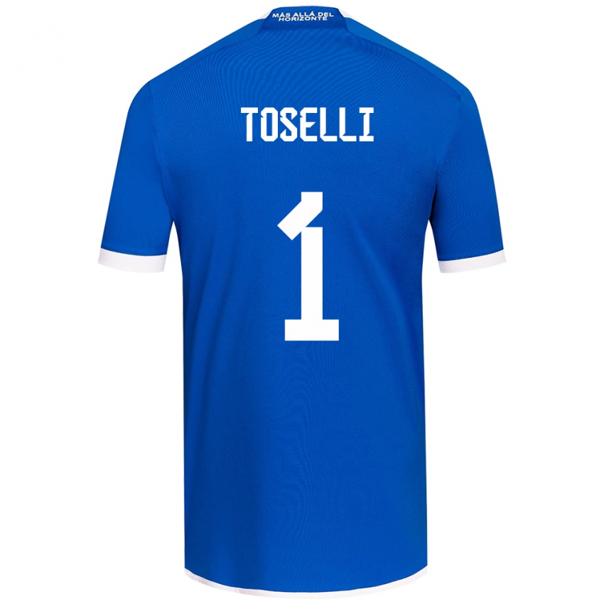 Hombre Camiseta Cristopher Toselli #1 Azul Blanco 1ª Equipación 2024/25 La Camisa Chile