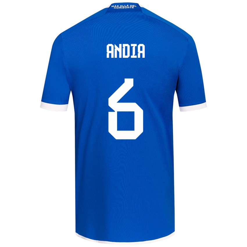 Hombre Camiseta Yonathan Andía #6 Azul Blanco 1ª Equipación 2024/25 La Camisa Chile