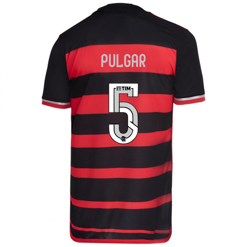 Hombre Camiseta Erick Pulgar #5 Negro Rojo 1ª Equipación 2024/25 La Camisa Chile