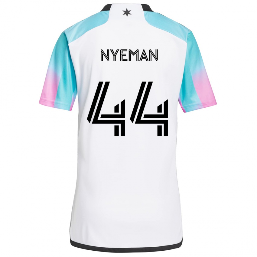 Hombre Camiseta Moses Nyeman #44 Blanco Azul Negro 2ª Equipación 2024/25 La Camisa Chile