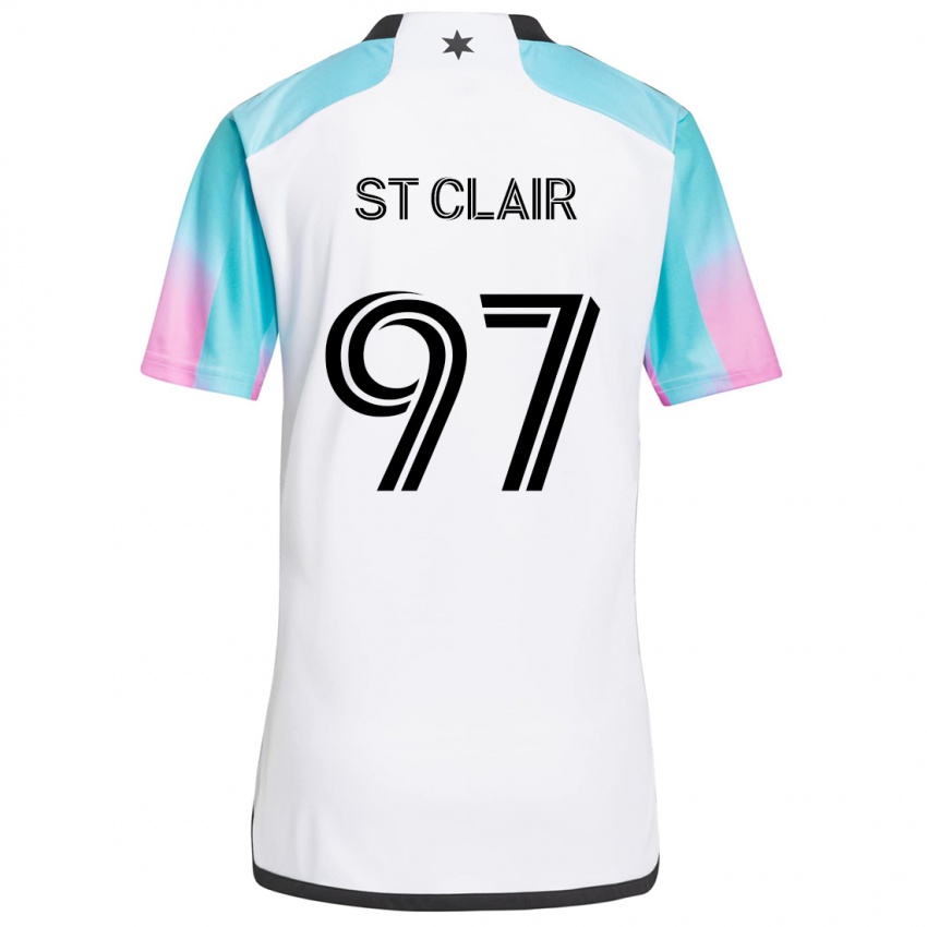 Hombre Camiseta Dayne St. Clair #97 Blanco Azul Negro 2ª Equipación 2024/25 La Camisa Chile