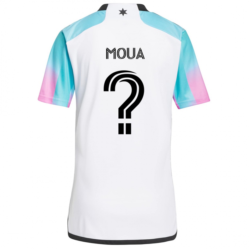 Hombre Camiseta Nathan Moua #0 Blanco Azul Negro 2ª Equipación 2024/25 La Camisa Chile