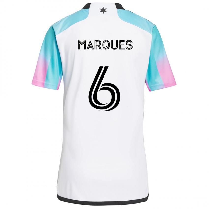 Hombre Camiseta Mikael Marqués #6 Blanco Azul Negro 2ª Equipación 2024/25 La Camisa Chile