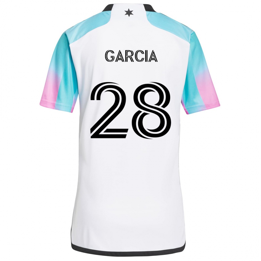 Hombre Camiseta Mender García #28 Blanco Azul Negro 2ª Equipación 2024/25 La Camisa Chile