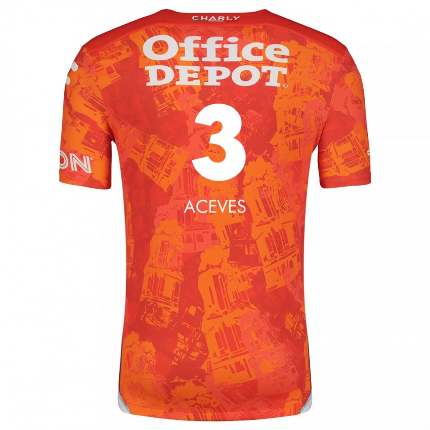 Hombre Camiseta Alonso Aceves #3 Naranja Blanco 2ª Equipación 2024/25 La Camisa Chile