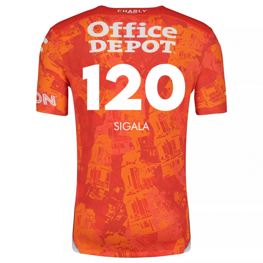 Hombre Camiseta Juan Sigala #120 Naranja Blanco 2ª Equipación 2024/25 La Camisa Chile