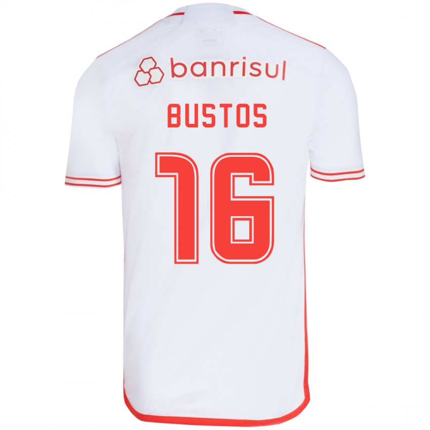 Hombre Camiseta Fabricio Bustos #16 Blanco Rojo 2ª Equipación 2024/25 La Camisa Chile