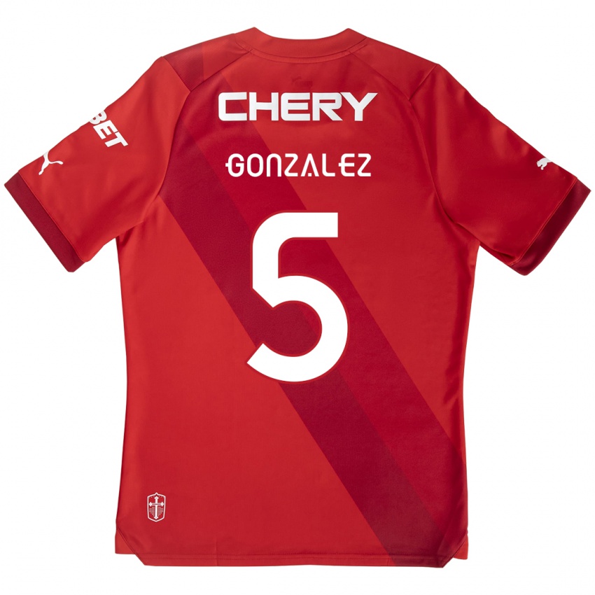 Hombre Camiseta Daniel González #5 Rojo Blanco 2ª Equipación 2024/25 La Camisa Chile