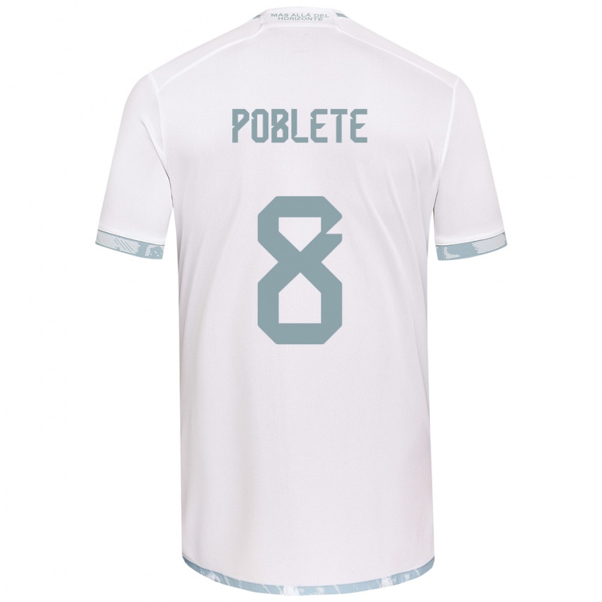 Hombre Camiseta Israel Poblete #8 Gris Blanco 2ª Equipación 2024/25 La Camisa Chile