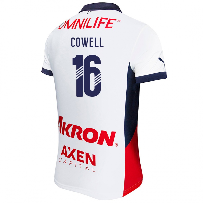 Hombre Camiseta Cade Cowell #16 Blanco Rojo Azul 2ª Equipación 2024/25 La Camisa Chile