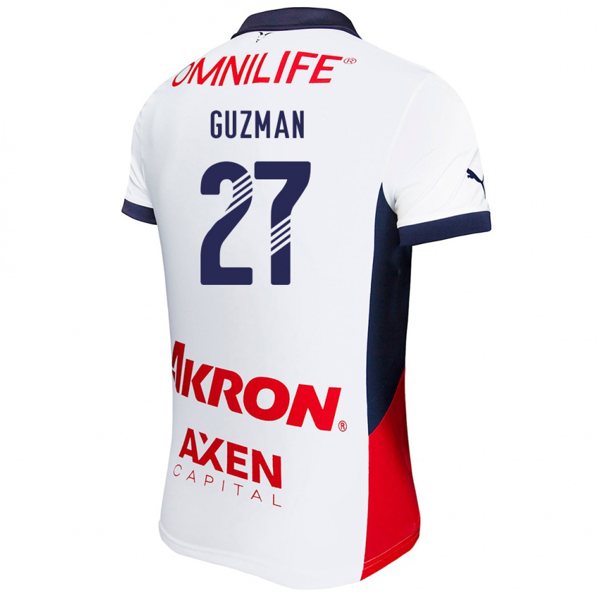 Hombre Camiseta Kinberly Guzmán #27 Blanco Rojo Azul 2ª Equipación 2024/25 La Camisa Chile