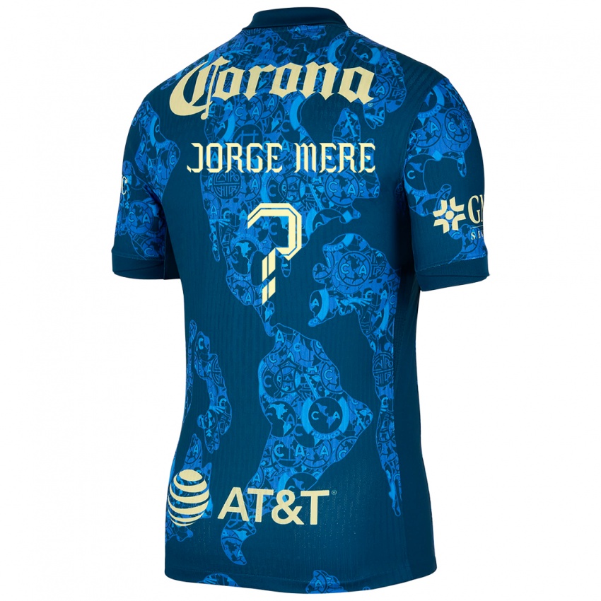 Hombre Camiseta Jorge Meré #0 Azul Amarillo 2ª Equipación 2024/25 La Camisa Chile