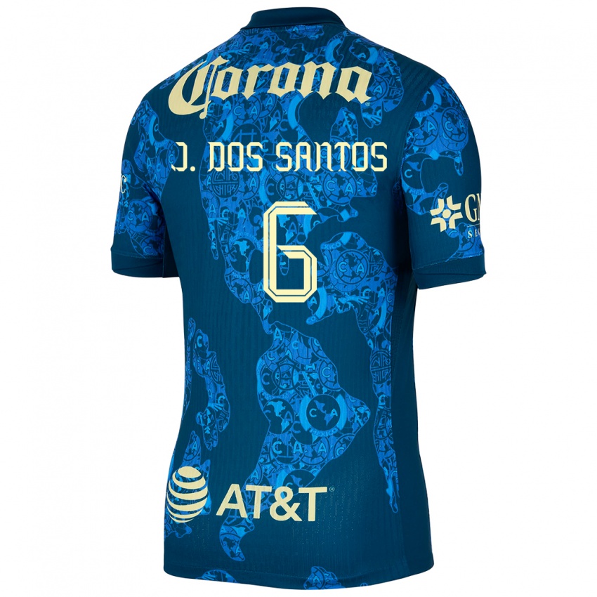 Hombre Camiseta Jonathan Dos Santos #6 Azul Amarillo 2ª Equipación 2024/25 La Camisa Chile