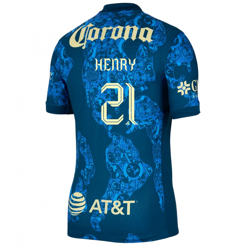 Hombre Camiseta Henry Martin #21 Azul Amarillo 2ª Equipación 2024/25 La Camisa Chile