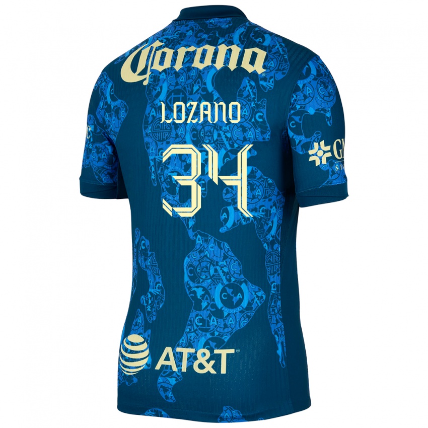 Hombre Camiseta Esteban Lozano #34 Azul Amarillo 2ª Equipación 2024/25 La Camisa Chile