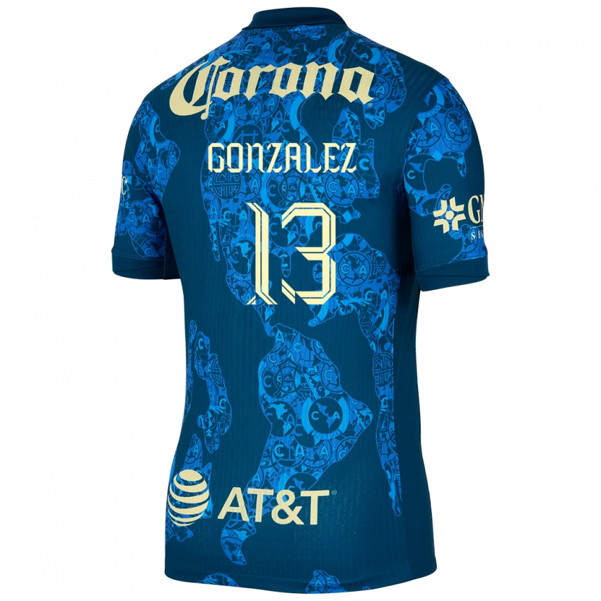 Hombre Camiseta Eva Gonzalez #13 Azul Amarillo 2ª Equipación 2024/25 La Camisa Chile