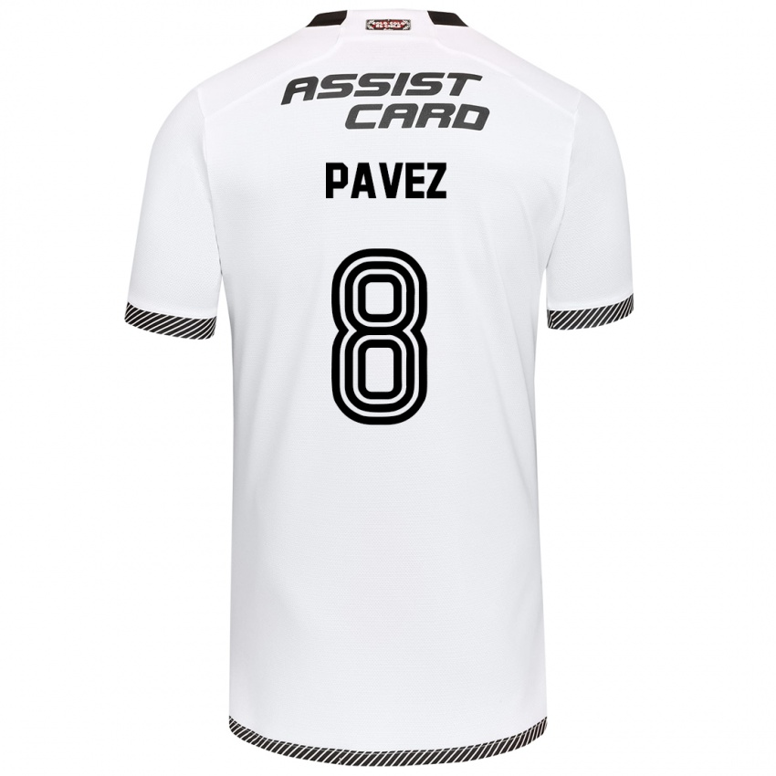 Mujer Camiseta Esteban Pavez #8 Blanco Negro 1ª Equipación 2024/25 La Camisa Chile