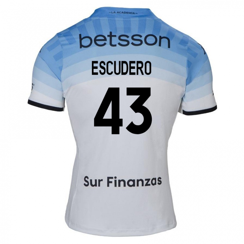 Mujer Camiseta Gonzalo Escudero #43 Blanco Azul Negro 2ª Equipación 2024/25 La Camisa Chile