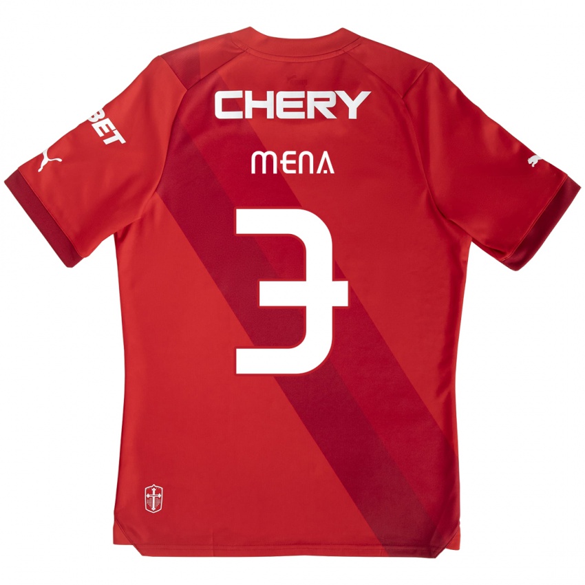 Mujer Camiseta Eugenio Mena #3 Rojo Blanco 2ª Equipación 2024/25 La Camisa Chile