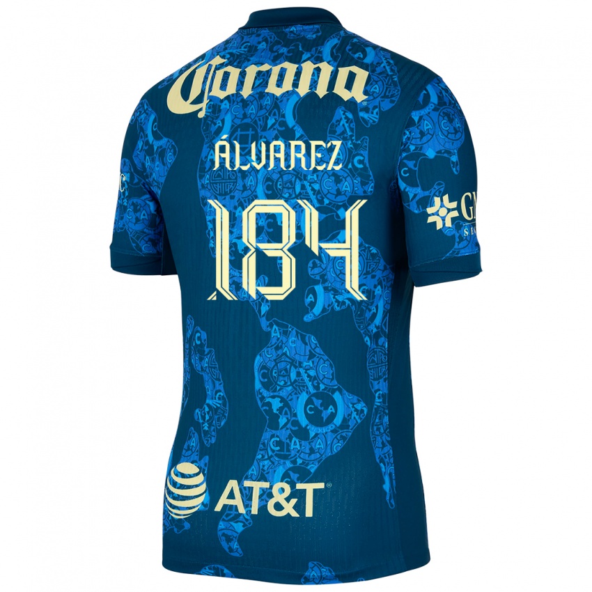 Mujer Camiseta Antonio Álvarez #184 Azul Amarillo 2ª Equipación 2024/25 La Camisa Chile