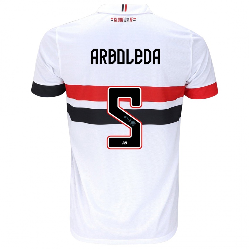 Niño Camiseta Robert Arboleda #5 Blanco Rojo Negro 1ª Equipación 2024/25 La Camisa Chile