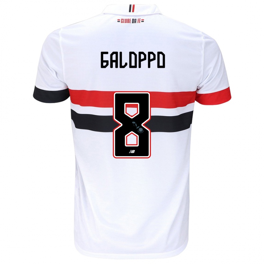 Niño Camiseta Giuliano Galoppo #8 Blanco Rojo Negro 1ª Equipación 2024/25 La Camisa Chile