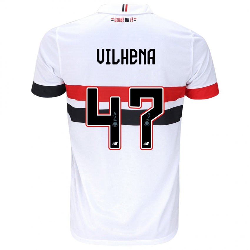 Niño Camiseta Pedro Vilhena #47 Blanco Rojo Negro 1ª Equipación 2024/25 La Camisa Chile