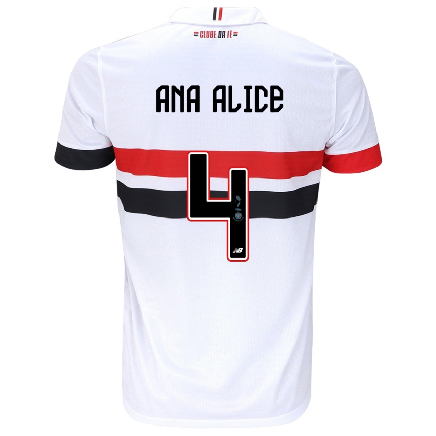 Niño Camiseta Ana Alice Luciano Da Silva #4 Blanco Rojo Negro 1ª Equipación 2024/25 La Camisa Chile