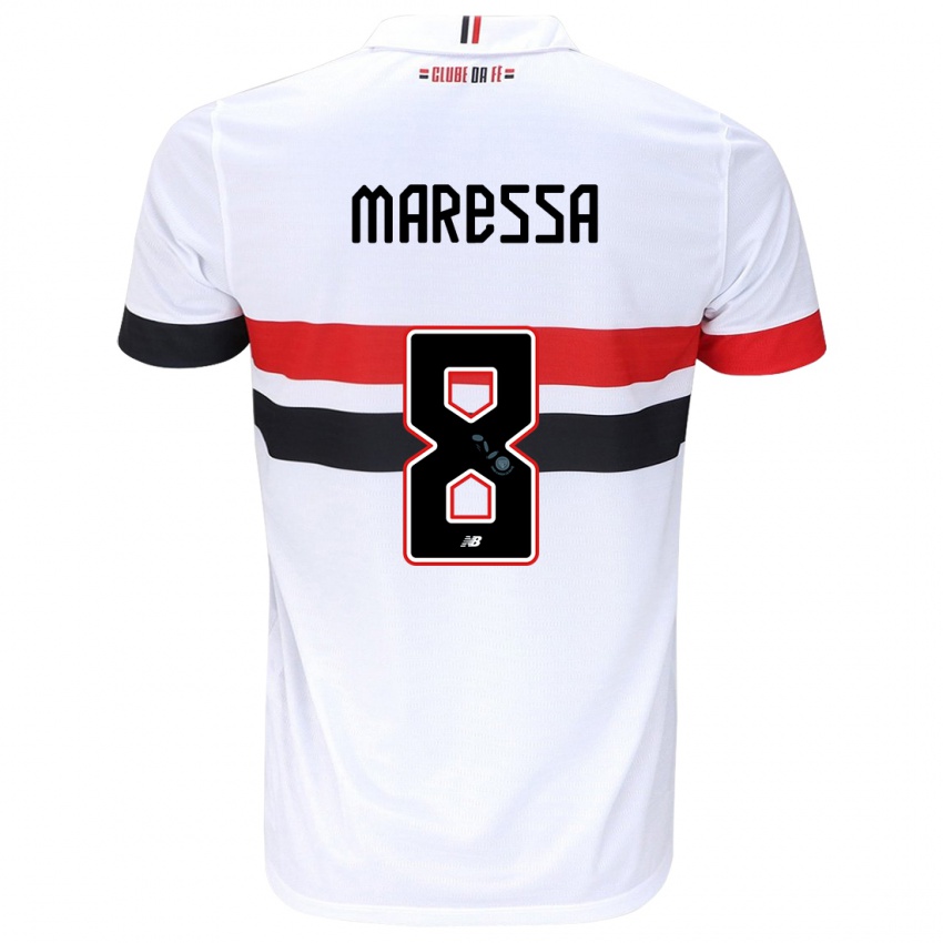 Niño Camiseta Maressa #8 Blanco Rojo Negro 1ª Equipación 2024/25 La Camisa Chile