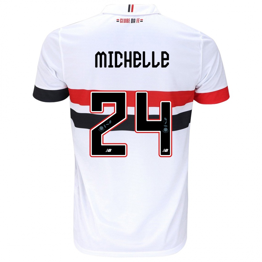 Niño Camiseta Michelle #24 Blanco Rojo Negro 1ª Equipación 2024/25 La Camisa Chile