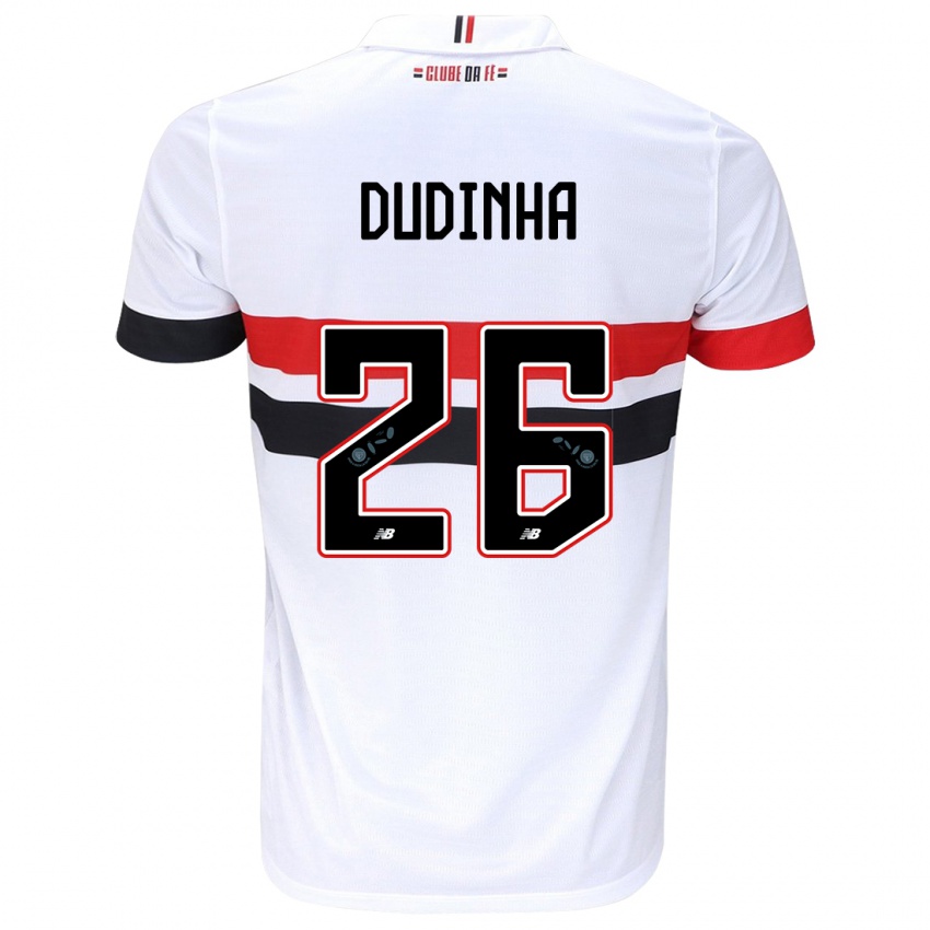 Niño Camiseta Dudinha #26 Blanco Rojo Negro 1ª Equipación 2024/25 La Camisa Chile