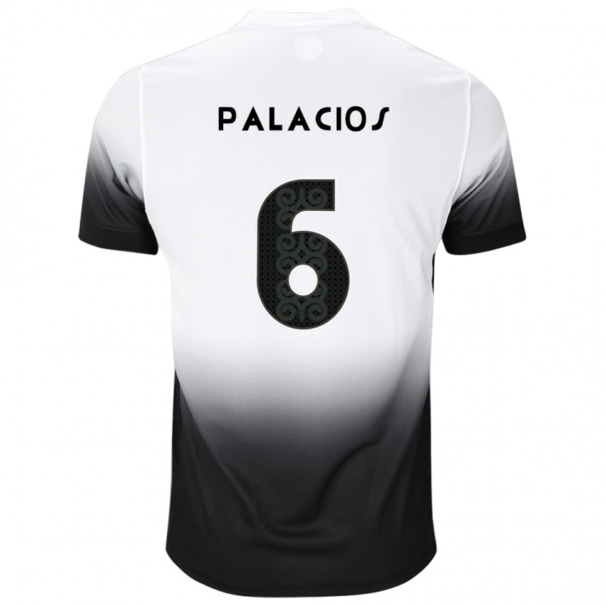 Niño Camiseta Diego Palacios #6 Blanco Negro 1ª Equipación 2024/25 La Camisa Chile