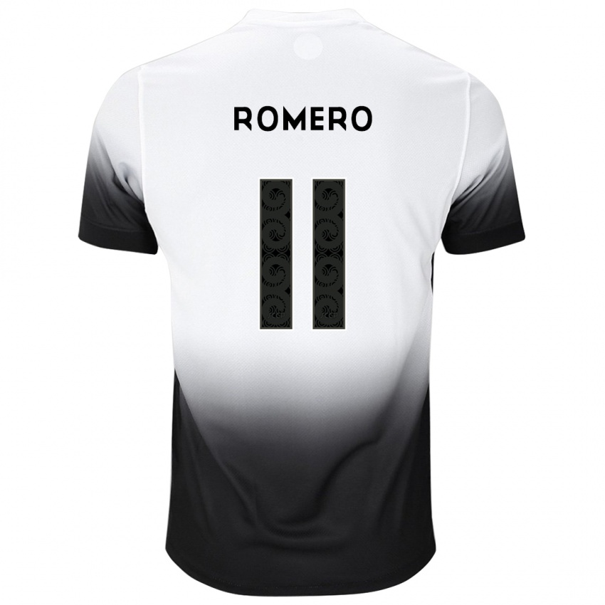 Niño Camiseta Angel Romero #11 Blanco Negro 1ª Equipación 2024/25 La Camisa Chile