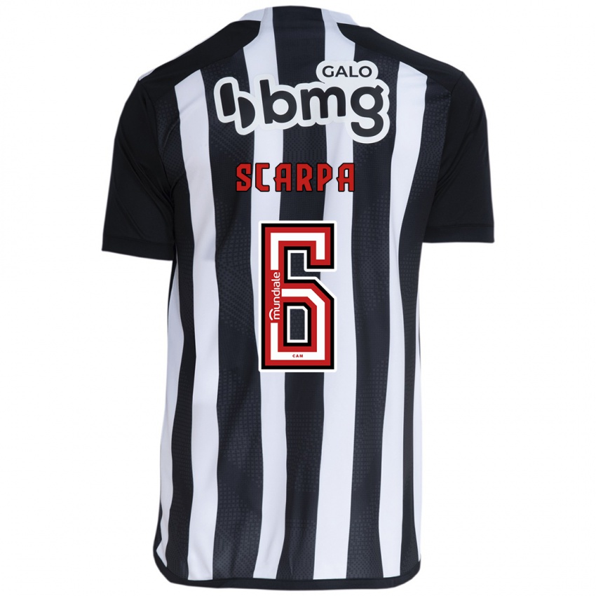 Niño Camiseta Gustavo Scarpa #6 Blanco Negro 1ª Equipación 2024/25 La Camisa Chile