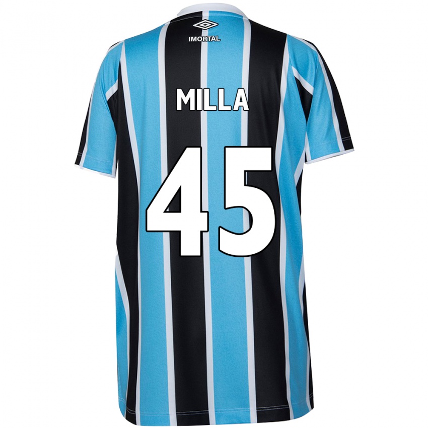 Niño Camiseta Lucas Milla #45 Azul Negro Blanco 1ª Equipación 2024/25 La Camisa Chile