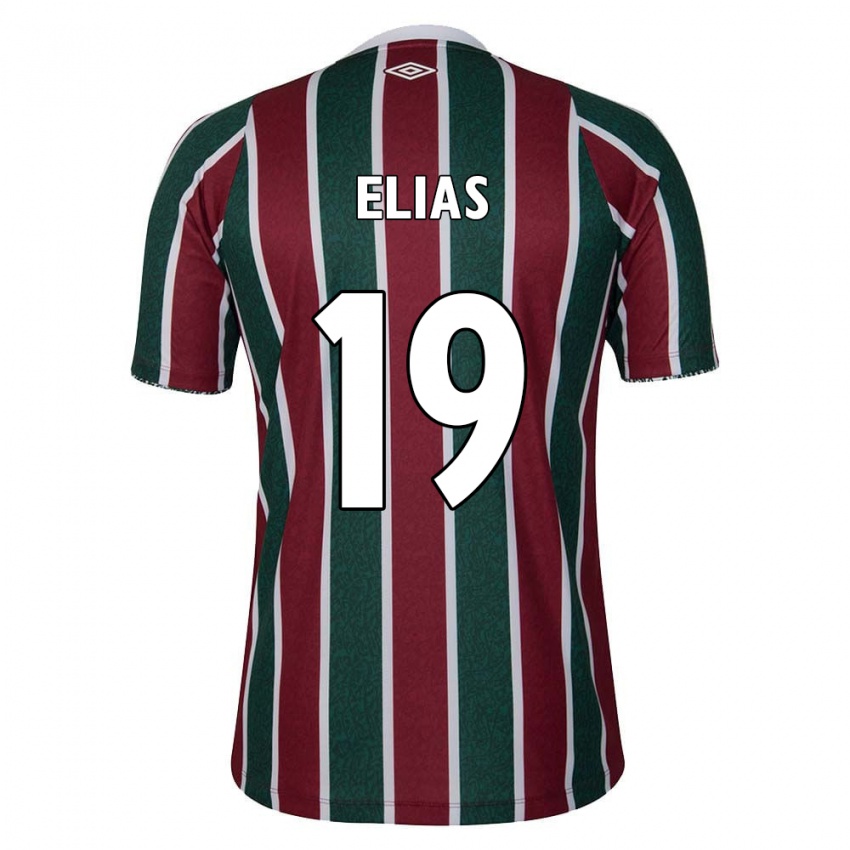 Niño Camiseta Kauã Elias #19 Verde Granate Blanco 1ª Equipación 2024/25 La Camisa Chile