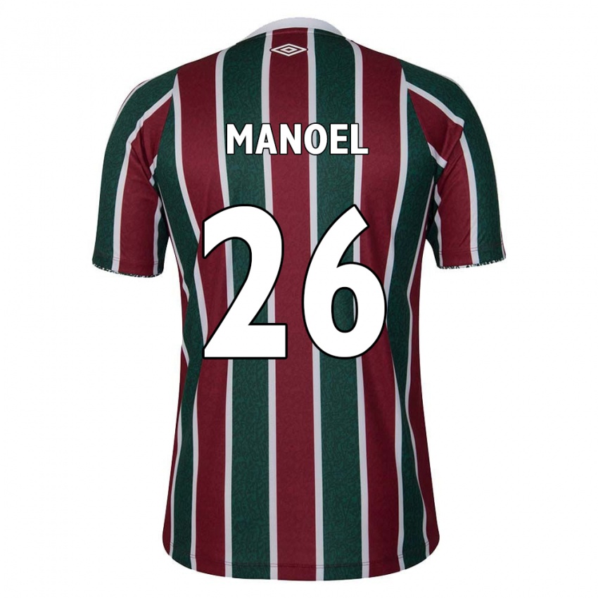 Niño Camiseta Manoel #26 Verde Granate Blanco 1ª Equipación 2024/25 La Camisa Chile