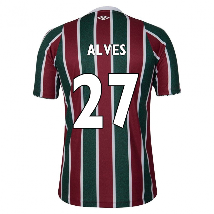 Niño Camiseta Felipe Alves #27 Verde Granate Blanco 1ª Equipación 2024/25 La Camisa Chile